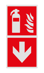 Brand bord met pictogram Blusapparaat en pijl