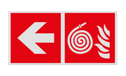 Brand bord met pictogram en pijl Niet aangesloten brandslang