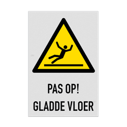 Waarschuwingsbord W011 met tekst Pas op gladde vloer