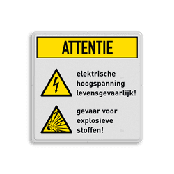 Waarschuwingsbord W012 + W002 - Gevaar voor hoogspanning en explosieve stoffen