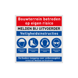 Bouwplaatsbord met PBM pictogrammen - reflecterend