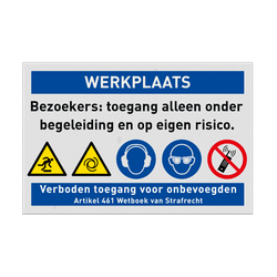 Veiligheidsbord voor werkplaats met 5 PBM pictogrammen