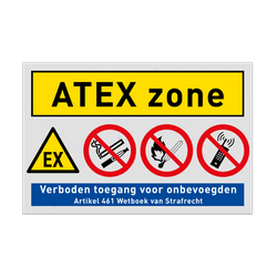 Veiligheidsbord ATEX zone Waarschuwing voor ontploffingsgevaar met verbodspictogrammen