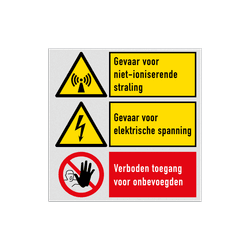 Veiligheidsbord waarschuwing elektrische spanning en niet-ioniserende straling