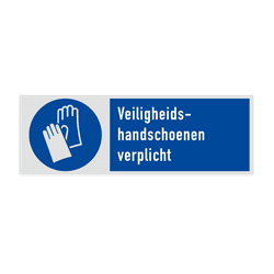 Veiligheidsbord met pictogram en tekst Veiligheidshandschoenen verplicht