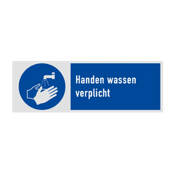 Veiligheidsbord met pictogram en tekst Handen wassen verplicht