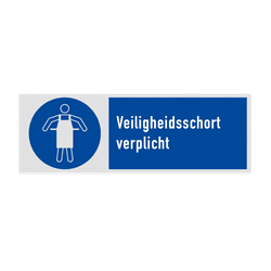 Veiligheidsbord met pictogram en tekst Veiligheidsschort verplicht
