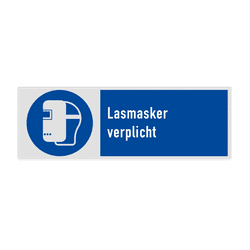 Veiligheidsbord met pictogram en tekst Lasmasker verplicht