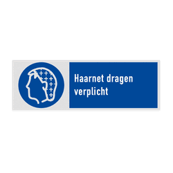 Veiligheidsbord met pictogram en tekst Haarnet dragen verplicht