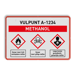 Veiligheidsbord Vulpunt leiding licht ontvlambare stoffen en 3 GHS pictogrammen