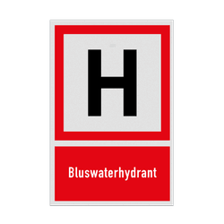 Brand bord met pictogram en tekst Bluswaterhydrant met tekst