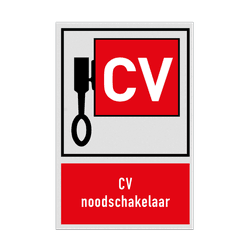 Bord met pictogram en tekst Locatie CV Noodschakelaar