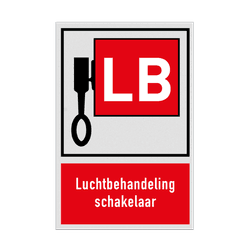 Bord met pictogram en tekst Locatie Luchtbehandeling schakelaar