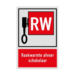 Bord met pictogram en tekst Locatie Rook-/warmteafvoer schakelaar