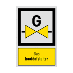 Bord met pictogram en tekst gas hoofdafsluiter