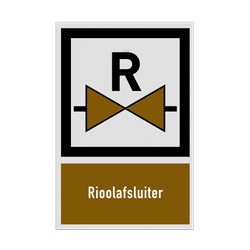 Bord met pictogram en tekst Rioolafsluiter