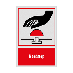Bord met pictogram en tekst noodstop | reflecterend