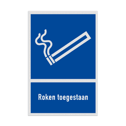 Bord met pictogram en tekst Roken toegestaan