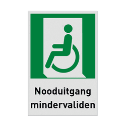 Nooduitgangbord met pictogram en tekst Nooduitgang mindervaliden