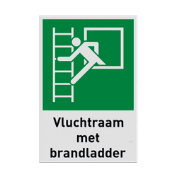 Nooduitgangbord met pictogram en tekst Vluchtraam met brandladder