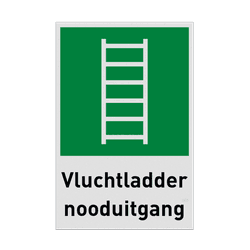 Nooduitgangbord met pictogram en tekst Vluchtladder nooduitgang