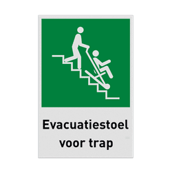 Vluchtroutebord met pictogram en tekst Evacuatiestoel voor trap
