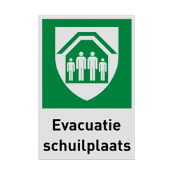 Verzamelplaatsbord met pictogram en tekst Evacuatie schuilplaats
