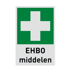 Reddingsbord met pictogram en tekst EHBO middelen