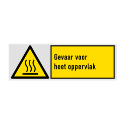 Veiligheidsbord met pictogram en tekst Gevaar voor heet oppervlak