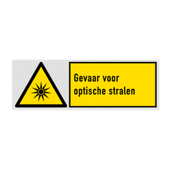 Veiligheidsbord met pictogram en tekst Gevaar voor optische stralen
