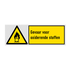 Veiligheidsbord met pictogram en tekst Gevaar voor oxiderende stoffen