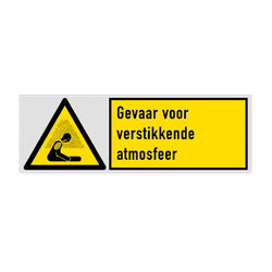 Veiligheidsbord met pictogram en tekst Gevaar voor verstikkende atmosfeer