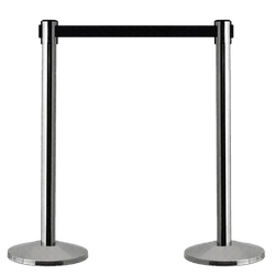 Afzetpaal chroom met lint zwart 2,3 meter - set 2 stuks