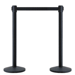 Afzetpaal staal zwart met uittrekbaar lint zwart 2 meter - compleet set 2 stuks