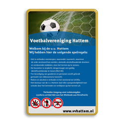 Huisregelbord voetbalveld of sportclub + full colour opdruk
