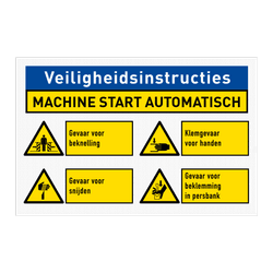 Veiligheidsbord met veiligheidsinstructie voor machinegebruik en 4 pictogrammen