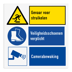 Veiligheidsbord met 3 pictogrammen met instructie