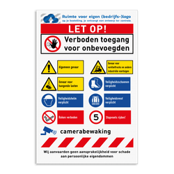 Toegangsbord voor eigen terrein met 8 pictogrammen