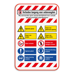 Toegangsbord voor eigen terrein met 10 pictogrammen