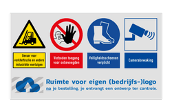 Veiligheidsbord voor magazijn 4 pictogrammen + logo