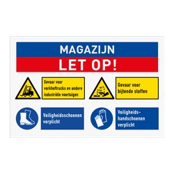 Veiligheidsbord voor magazijn met 4 pictogrammen + banners