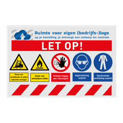 Veiligheidsbord voor magazijn met 5 pictogrammen + banners en logo