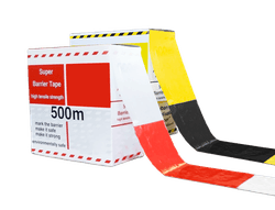 Ruban de balisage 500 m jaune/noir ou rouge/blanc pour zones temporaires