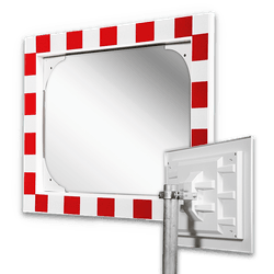 Miroir de circulation acrylique - 600x400mm - avec cadre rouge/blanc