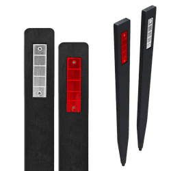 D&eacute;lin&eacute;ateur de route noir en plastique recycl&eacute; avec catadioptres rouge/blanc