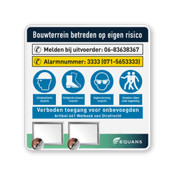 Veiligheidsbord bouwterrein Equans - incl. 2x posterhouder A4 - reflecterend