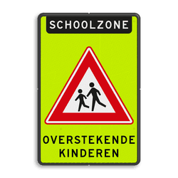 Verkeersbord schoolzone overstekende kinderen - reflecterend