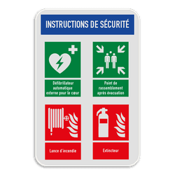 Panneau de sécurité avec 4 symboles + bannière