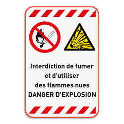 Panneau d'avertissement - interdiction de fumer et d'utiliser des flammes nues - risque d'explosion