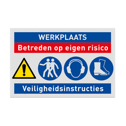 Veiligheidsbord voor werkplaats met 4 pictogrammen